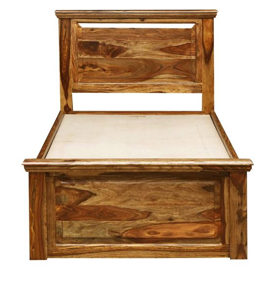 Buy Stanfield Solid Wood Single Bed with Storage in Rustic Teak Finish