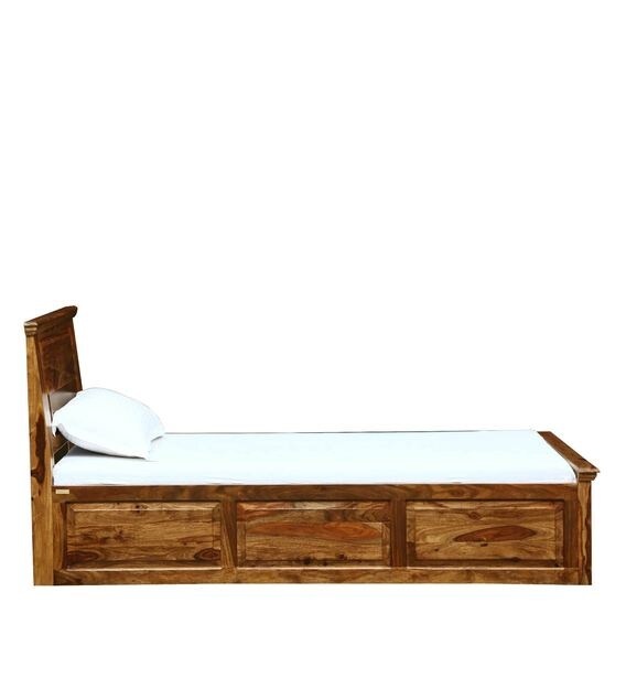 Buy Stanfield Solid Wood Single Bed with Storage in Rustic Teak Finish