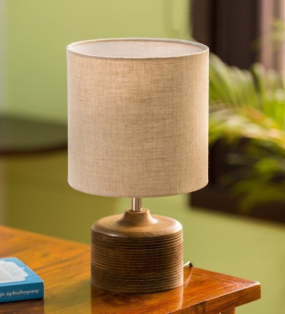 Buy Starlight White Cotton Shade Table Lamp With Brown Base By Exclusivelane Online Crafted Table Lamps Table Lamps Lamps Lighting Pepperfry Product