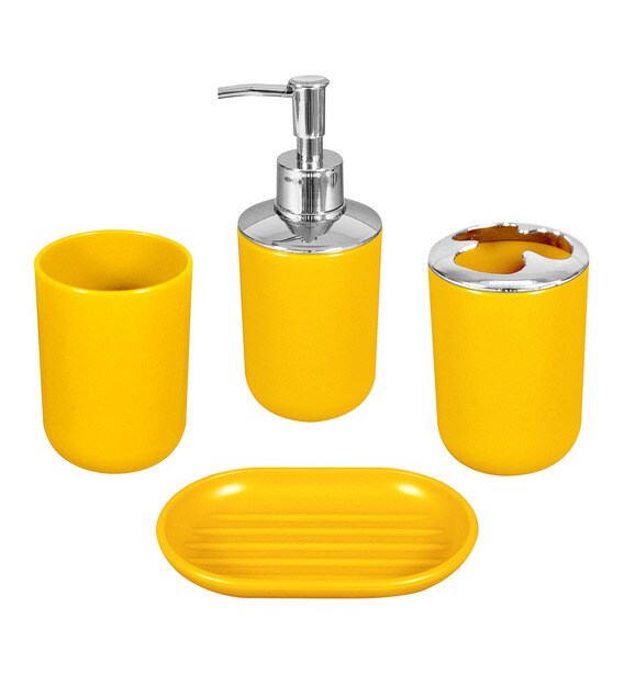 Buy Mustard Yellow Plastic Counter Top Bathroom Accessories Set Of 4 Online Accessory Sets Accessory Sets Homeware Pepperfry Product