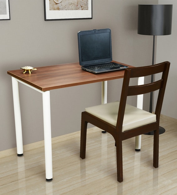 Buy Study Table In Walnut Finish With Frosty White Legs By Addy Design Online Modern Writing Tables Tables Furniture Pepperfry Product