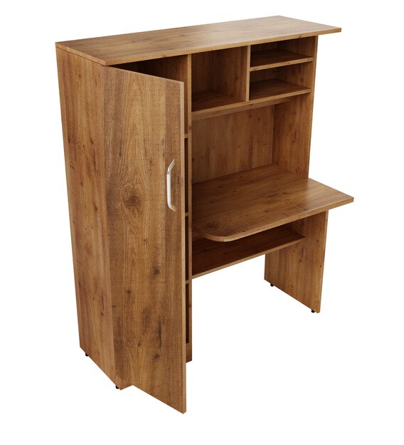 Buy Study Table with Book Shelves & in Knotty Wood Finish by