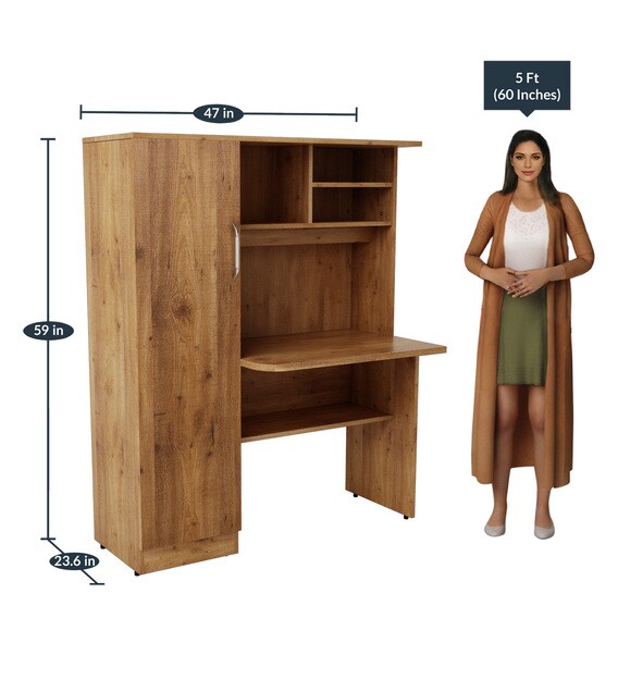 Buy Study Table with Book Shelves & in Knotty Wood Finish by