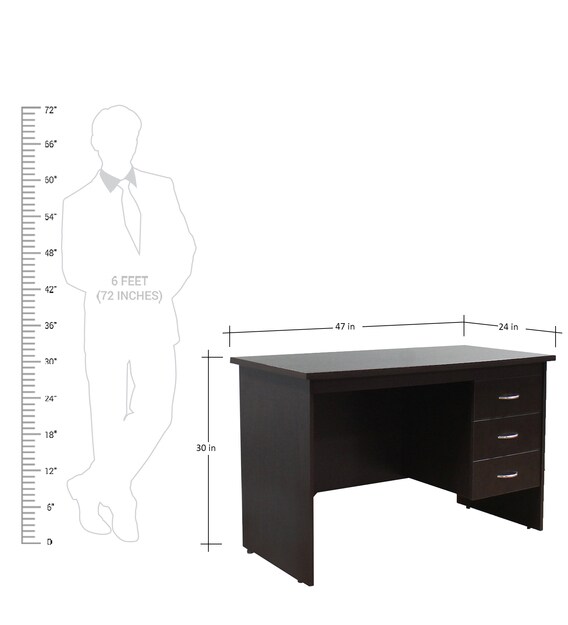 Buy Study Table with 3 Drawers in Wenge Finish by Crystal Furnitech