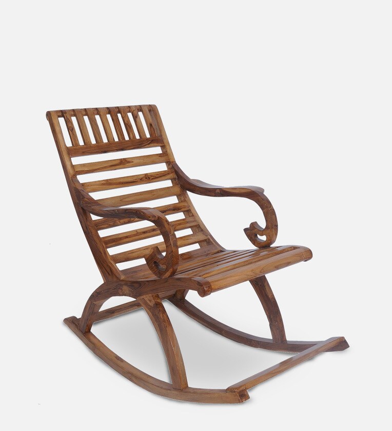 Buy Stellar Teak Wood Rocking Chair in Natural Finish by Furniease
