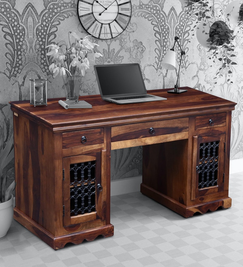 Buy Stafford Solid Wood Writing Table in Provincial Teak Finish By