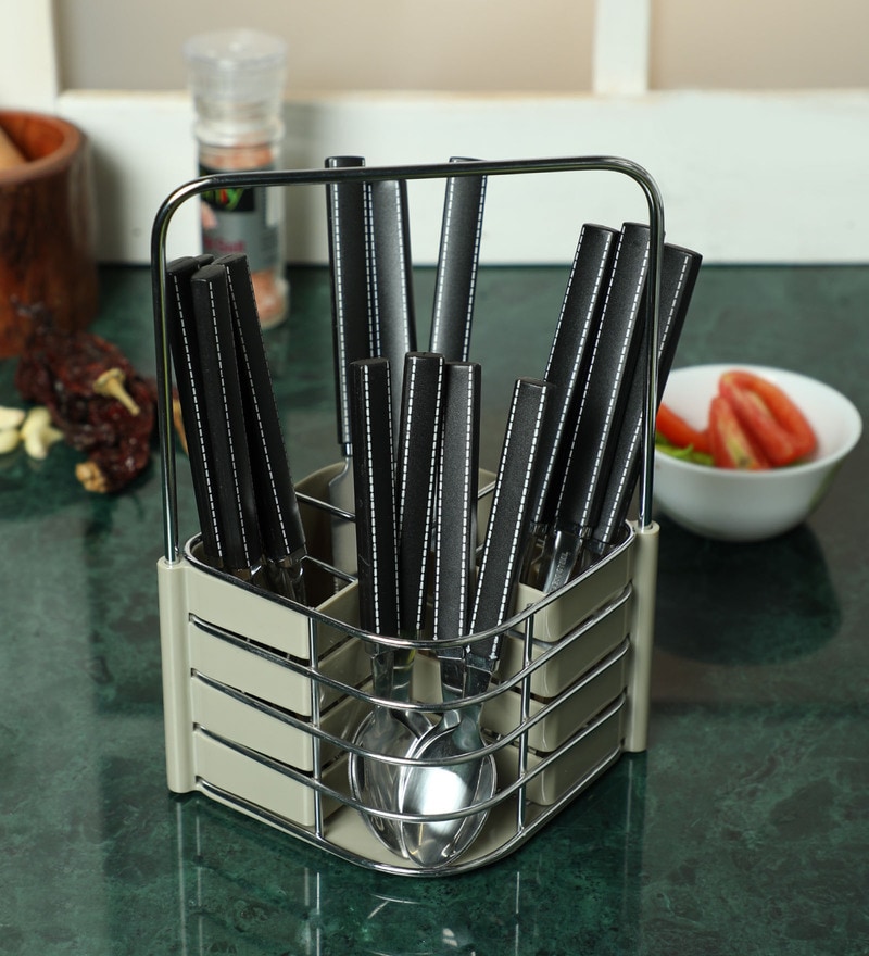 Buy Stainless Steel Cutlery Set With Stand Set of 16 by Lacuzini