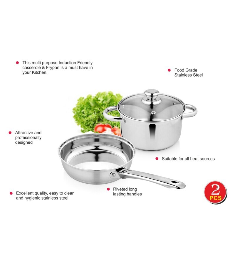 Buy Stainless Steel Induction Base Cookware Set with Glass Lid (Set of 2) By Urban Spoon Online