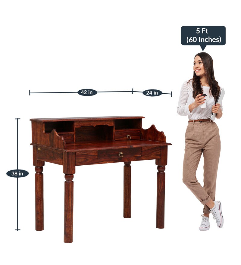 Buy Amigo Sheesham Wood Writing Table In Honey Oak Finish By Mudramark Online Traditional