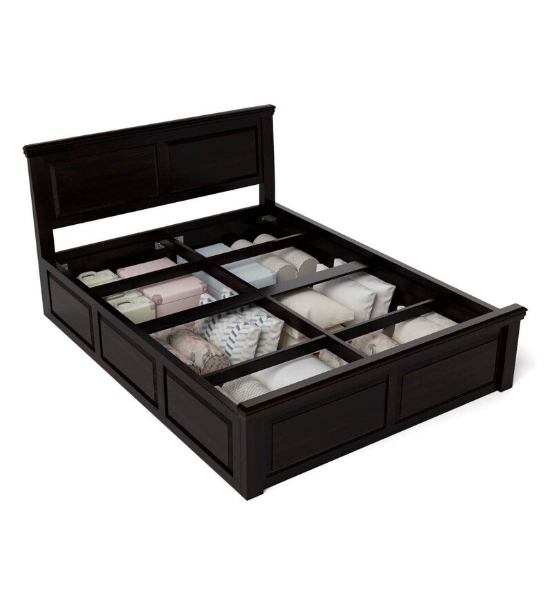 Buy Stanfield Solid Wood King Size Bed With Box Storage In Warm Chestnut Finish By Amberville