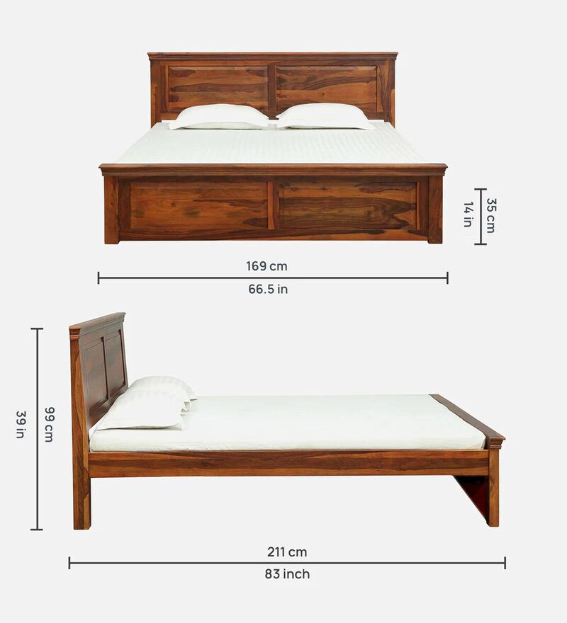 Buy Stanfield Sheesham Wood Queen Size Bed In Honey Oak Finish Online