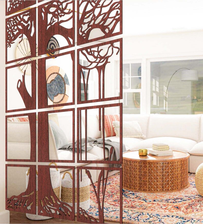 Buy Static Brown Colour Engineered Wood Hanging Room Divider by