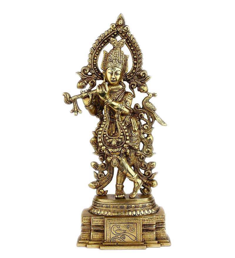 Buy Statue Studio Bronze Brass Standing Krishna On Base Statue Online Krishna Religious