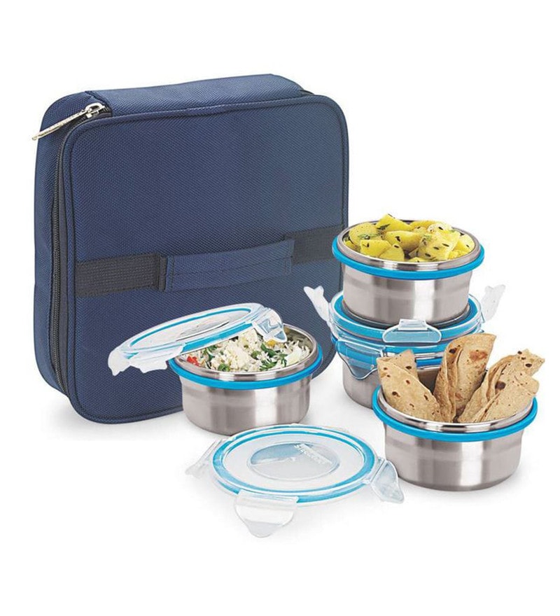 Buy Stainless Steel & Plastic 300Ml Tiffin Bag - Set Of 4 Online ...