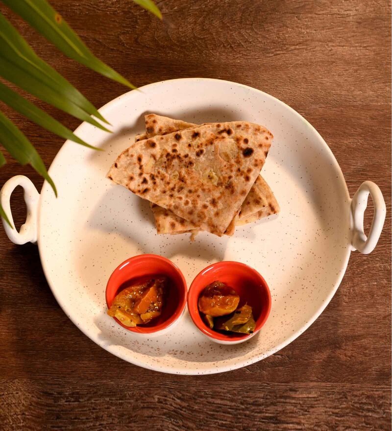 Buy Stoneware Matte Finish Pizza Serving Platter With Attach Bowl By