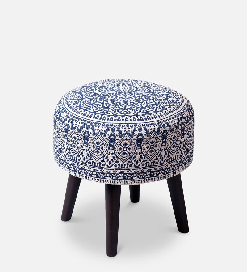 Buy Fremont Fabric Seating Stool in Blue Colour by NestRoots Online