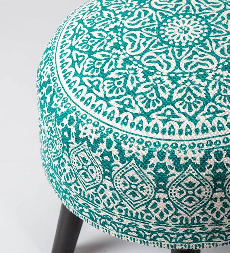 Buy Fremont Fabric Seating Stool in Green Colour by NestRoots Online