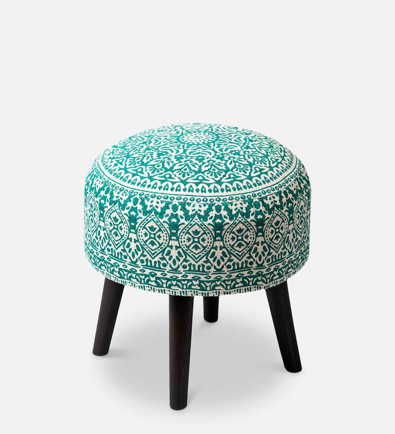 Buy Fremont Fabric Seating Stool in Green Colour by NestRoots Online