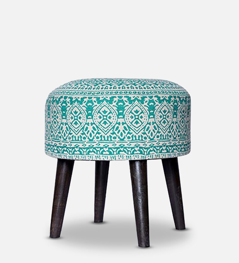 Buy Fremont Fabric Seating Stool in Green Colour by NestRoots Online