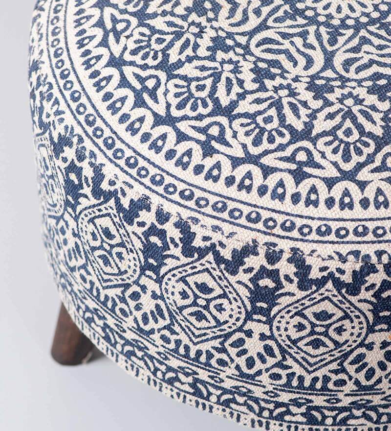 Buy Fremont Fabric Seating Stool in Navy Blue Colour by NestRoots