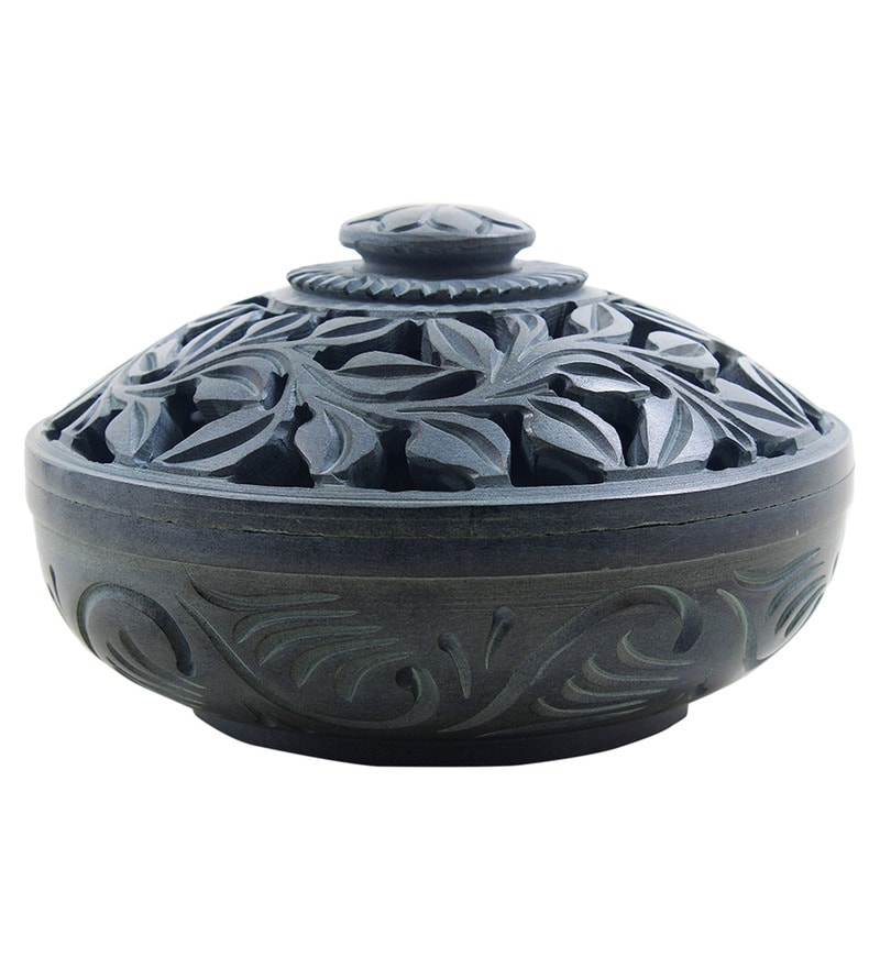 Buy Store Indya Black Stone Potpourri Bowl Holder with Lid Online