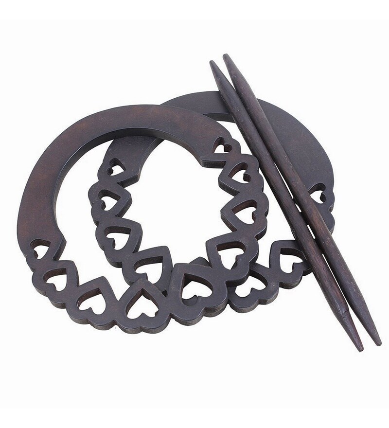 Buy Store Indya Heart Design Wooden Curtain Tiebacks Set Of 2
