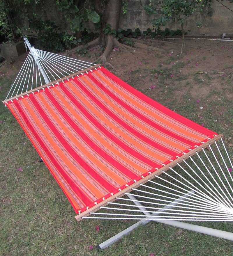 Buy Striped Double Quilted XL Size Hammock in Red Colour by Hang It