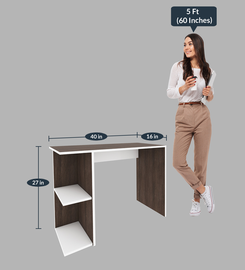 Buy Elegant Multipurpose Study Table in White Colour And Natural Finish ...