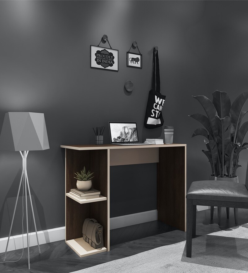 Buy Elegant Multipurpose Study Table in White Colour And Natural Finish