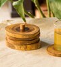 Stack-Circles of Wood Log (Set of 4) MDF Table Coaster with Stand