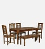 Stafford Sheesham Wood 6 Seater Dining Set With Bench  In Provincial Teak Finish