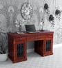 Stafford Sheesham Wood Writing Table In Honey Oak Finish With Storage