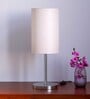 Skyline Off White Cotton Shade Table Lamp With Stainless Steel Base