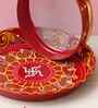 Stainless Steel Floral Decorative Karwa Chauth Thali Set with Plate Chalni Lota Diya Haldi Kumkum Holder-Karva Chauth Pooja Thali