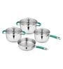 Chuck Induction Friendly Silver & Green Stainless Steel (Set of 4) Cookware Set