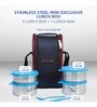 Varmora SS Mini Xclusive Lunch | Stainless Steel Lunch Box Set with Insulated Bag| 4 Containers(390ml-1pc, 520-3pc)| Airtight & Leak-Proof | FDA Approved & BPA-Free- Blue