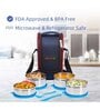 Varmora SS Mini Xclusive Lunch | Stainless Steel Lunch Box Set with Insulated Bag| 4 Containers(390ml-1pc, 520-3pc)| Airtight & Leak-Proof | FDA Approved & BPA-Free- Blue