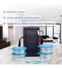 Varmora SS Mini Xclusive Lunch | Stainless Steel Lunch Box Set with Insulated Bag| 4 Containers(390ml-1pc, 520-3pc)| Airtight & Leak-Proof | FDA Approved & BPA-Free- Blue