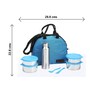 Varmora SS (Stainless Steel) Family Lunch Box (Tiffin) 390ml x2 SS Container,520ml x2 SS Container,500ml SS Bottle- Blue