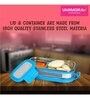 Varmora Stainless Steel SS Kids Lunch with 4 Side Lock Lid- Set of 2 Containers (800 ml.+150 ml)- Blue