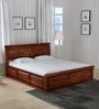 Stanfield Sheesham Wood Queen Size Bed With Box Storage In Honey Oak Finish