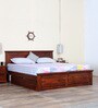 Stanfield Solid Wood Queen Size Bed With Drawer Storage In Honey Oak Finish