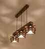 Star 3 Lights Brown Solid Wood Linear Chandelier Cluster Hanging Light