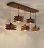 Star 5 Lights Brown Solid Wood Linear Chandelier Cluster Hanging Light