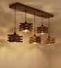 Star 5 Lights Brown Solid Wood Linear Chandelier Cluster Hanging Light