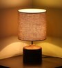 Starlight White Cotton Shade Table Lamp With Brown Base