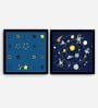 Stars Blue Engineered Wood Framed Art Print Set of 2