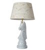 Statuario Marble Chess Knight Table Lamp with Embroidered Drum Shade