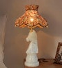Statuario Marble Chess Knight Table Lamp with Kalamkari Shade