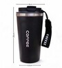 Black Stainless Steel Insulated Coffee Mug with Carrying Strap, 550 ml